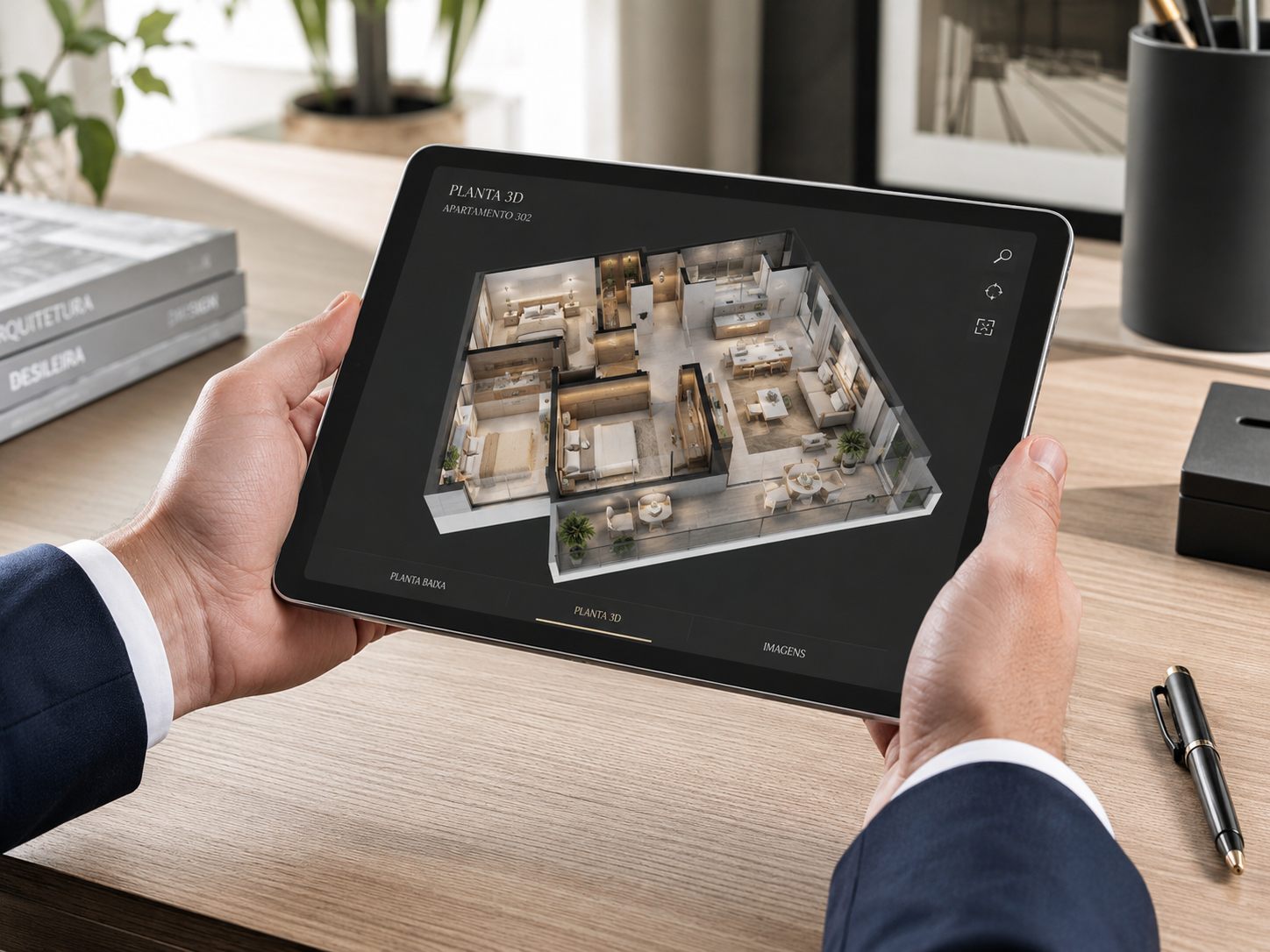 Apresentação de imóveis no tablet